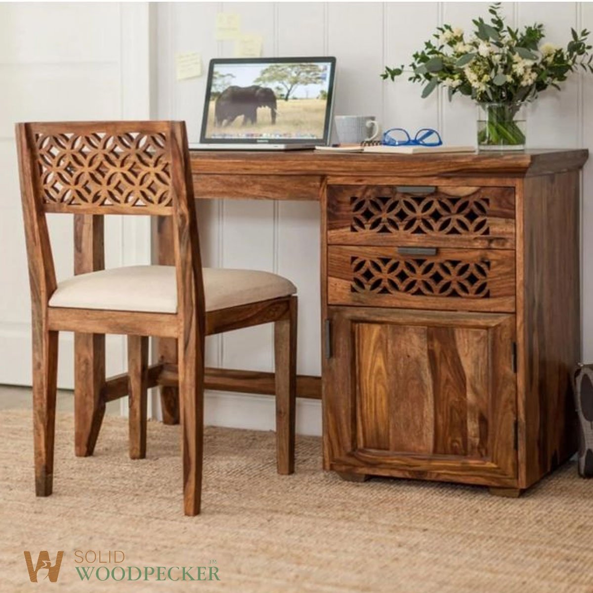 Handcrafted Teak Desk with Storage