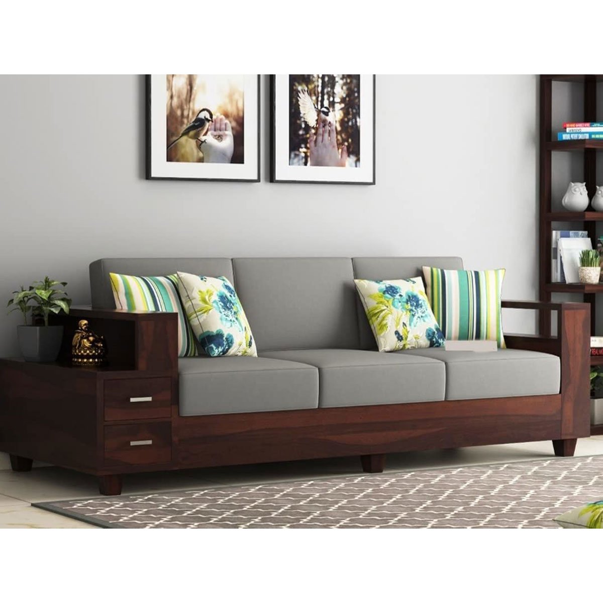 Modern Wood Sofa with Smart Side Storage
